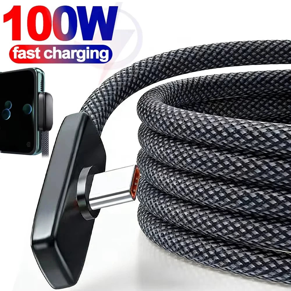 100W Fast Charging USB Type C Cables 90 Degree Elbow Portable Right Angle Data Line for Samsung Xiaomi Huawei Google