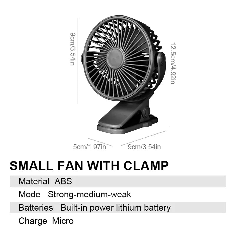 USB Rechargeable Table Fan Clip-On Type Portable Mini Desk Fan Hanging Clip Fan Night Light Air Cooler Outdoor Fans