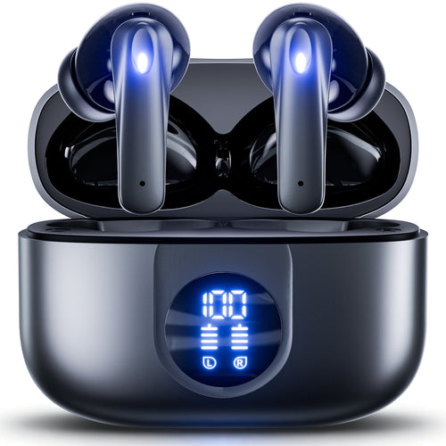P91 Wireless Earbuds, Bluetooth Headphones V5.4 Stereo Ear Buds with Noise Cancelling Mics, 60H Playback Mini Case with Dual LED Display, IP7 Waterproof In-Ear Earphones for Android Ios