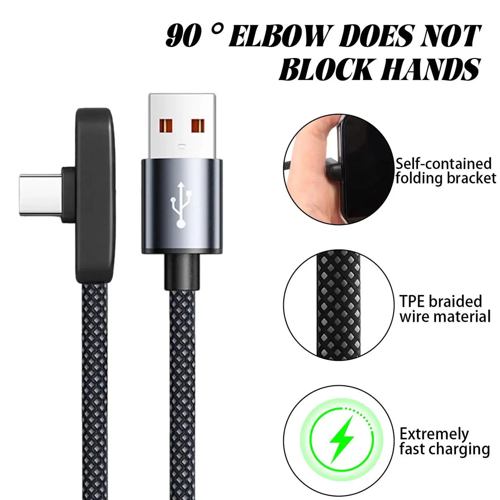100W Fast Charging USB Type C Cables 90 Degree Elbow Portable Right Angle Data Line for Samsung Xiaomi Huawei Google